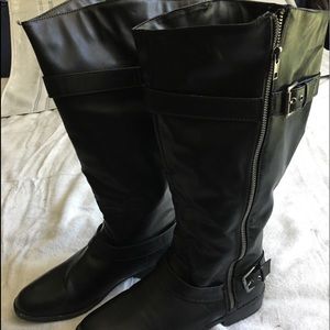 Ladies Black Synthentic Leather Knee High Boots